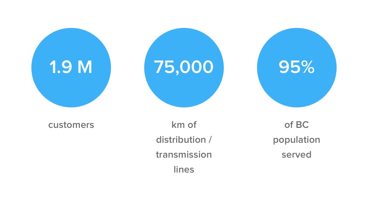 BC Hydro - 1.9 M customers,75,000 km of distribution/transmission lines, 95% of BC population served 